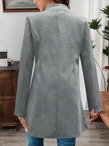 Áo khoác ngoài màu trơn cài nút ve áo cỡ chuẩn dành cho nữ - Xám - Xem 2