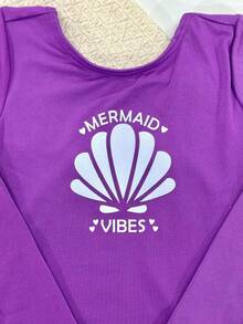 UV Sun Protection Swimsuit Long Sleeve Plain With Print Lined Girl Swimming Beach Kids - Màu tím - Xem 6