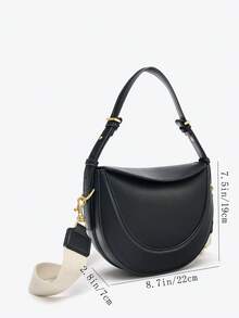 1 件女士时尚黑色 PU 单肩腋下包，简约复古翻盖手提包斜挎包，适合日常外出、礼物、婚礼 - 黑色 - 查看 2