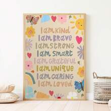 1 buc., Tablou de perete pe pânză, Decor pentru camera copiilor înrămat, Poster cu afirmații pentru copii, Imprimeu cu tematică florală, Imprimeu personalizat pentru dormitorul copiilor, Artă de perete personalizată pentru fete, Imprimeu pentru camera de joacă pentru fete, Decor pentru camera copiilor, Floral, Stil boem, Decor pentru camera copiilor, Decor pentru camera maternității