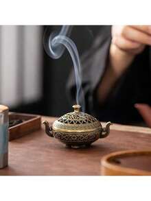 1 Chân đốt hương rỗng, Đế đựng hương kim loại dạng lỗ dùng để xông hương trong nhà, trang trí nhà cửa, trà đạo Trung Quốc, bàn thờ gia đình, phụ kiện phòng khách, máy sưởi hương mini - Màu nâu  Mocha - Xem 1