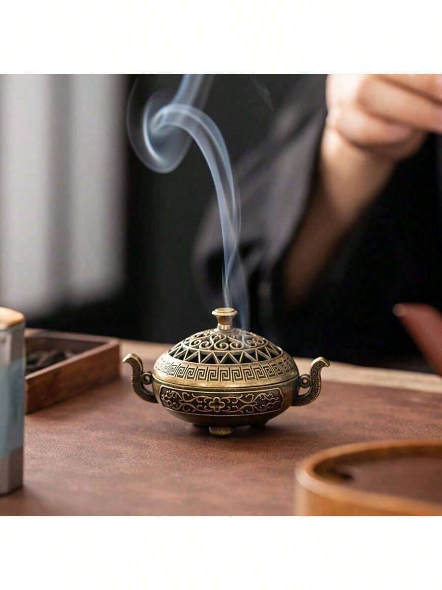 1 Chân đốt hương rỗng, Đế đựng hương kim loại dạng lỗ dùng để xông hương trong nhà, trang trí nhà cửa, trà đạo Trung Quốc, bàn thờ gia đình, phụ kiện phòng khách, máy sưởi hương mini - Màu nâu  Mocha - Xem 1