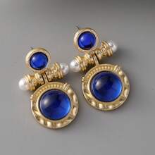 New Vintage Style Hoop Earrings With Pearl & Gemstone, Retro Fashion Earrings For Women, Niche Palace Style