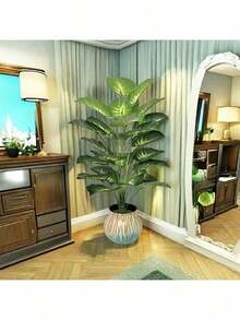 18/24 pulgadas Hojas de planta de dinero artificial realista - Hojas anchas y grandes, decoración de selva tropical, adecuado para todas las estaciones, planta falsa de interior/exterior en maceta, excelente para bodas, hoteles, jardines, fotografía, árbol artificial verde de estilo nórdico en maceta, decoración de planta verde artificial de exterior, con maceta negra