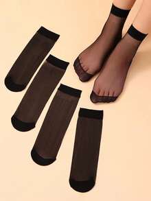 5/10/20 Pairs Casual Versatile Sheer Breathable Stockings, Fall Socks - Black - View 8