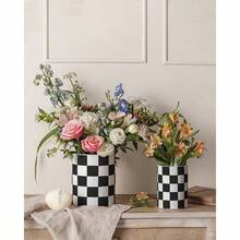 Checkered Utensil Holder, 15.8 Inch Ceramic Spatula Holder, Black Cooking Kitchen Utensil Holder Countertop, Kitchen Decor And Accessories Counte