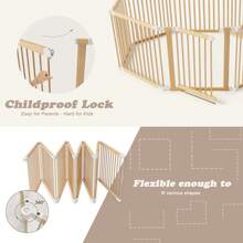 Jimberbay Foldable Wooden Baby Playpen - 8 Panel Large Playard With Reliable Locking Gate, Adjustable Design For Home Use, 57"X57"X24" (CPC Certified) - Màu be - Xem 6