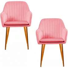 KITUL Juego de 2 Sillas con Reposabrazos Terciopelo Sillas Cocina con Respaldo de Cojín Asientos Modernos para Ocio Mediados Siglo para El Hogar y la Oficina Rosa - Rosa - Ver 1