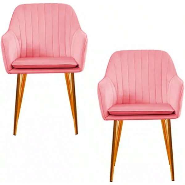 KITUL Juego de 2 Sillas con Reposabrazos Terciopelo Sillas Cocina con Respaldo de Cojín Asientos Modernos para Ocio Mediados Siglo para El Hogar y la Oficina Rosa