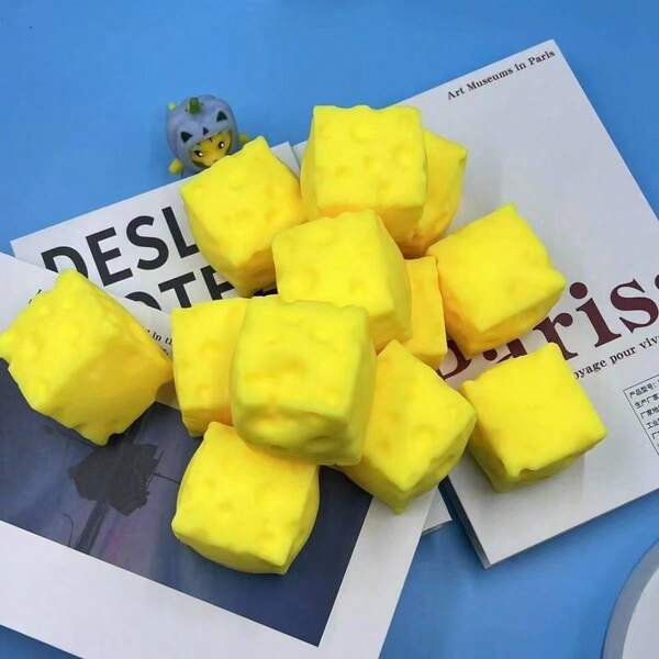 New Cube Cheese Squeeze Toy, Creative Deformable Slow Rebound Square Cheese Stress Relief Toy, Relaxing Mood, Holiday & Birthday Gift