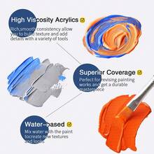 24 Colors Acrylic Painting Set, Acrylic Colors Paints, 2oz/60ml Bottles, With 5 Paint Brushes, 1 Sponge And 1 Palette, No Fading, Rich Pigment, For Artists & Adults, Paints On Rocks, Crafts Canvas, Wood, Fabric, Ceramic & Stone, 12/24 Colors, 12 Ml Acrylic Paint - As Shown - View 3