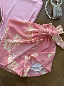 AMYLAN FASHION Women's Set Of Suplex Bodysuit + Skirt With Printed Shorts With Lining - 淺粉色 - 查看 4