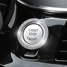 1pc Car Double Row Rhinestone One-Key Start Decoration Ring, Ignition Switch Protective Cover, Interior Decoration Crystal Rhinestone One-Key Start Sticker