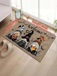 1pc Halloween Theme Bath Mat - Cute Elf And Pumpkin Design Carpet, Halloween Decor Rug, Absorbent Non-Slip Mat For Bathroom, Laundry Room, Entryway, Sink, Shower, Party, Washable Bathroom Doormat Suitable For Living Room, Bedroom, Kitchen, Various Occasions, Parties, Holidays, Gifts, Banquets