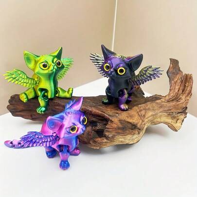 3D Printed Flying Cat With Transparent Wings - Green To Purple Gradient Kitten, No Electricity Needed - Cute Home/Office/Party Decor - Birthday/Christmas/Halloween Gift - Collectible Figurine - Plastic Material - Indoor/Outdoor Decoration - Expressive Eyes - Magic Decor For Kids & Adults, Cat Lover Gift, Office Ornament, Fantasy Design, Handmade Style, Art Sculpture, Holiday Decoration, High-Quality Printing, Unique Decor, Essential For Holiday Shopping