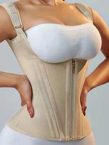 1 件女士按扣拉链束腰带，健身腰部训练器 - 卡其色 - 查看 4