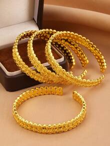 1/3/4 سوار نسائي من النحاس مطلي بالذهب عيار 18 قيراط بنمط هندسي مزدوج الطبقات، مناسب للحفلات والهدايا والاستخدام اليومي