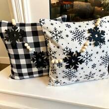 1pc Minimalist Black Snowflake Felt & Wooden Bead Hanging Ornament, Christmas & Winter Fireplace Decor