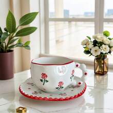 创意咖啡杯碟套装 优质手工陶瓷水杯 手绘简约下午茶杯 拿铁杯 卡布奇诺杯