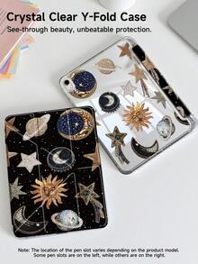 Starry Universe Pattern-Sided Painted Effect Acrylic Crystal Cover For IPad 10th Generation, IPad 10.2/Mini6/Mini7/9.7inch, Tablet Case Compatible With Samsung Galaxy Tab A9 Plus,3+Y Fold Anti-Bend, Reinforced Silicone Corners, Auto Wake/Sleep Function, Built-In Pencil Slot, Multi-Angle Foldable Stand - Perfect Daily Protection, Great Holiday Gift - Multicolor - View 7