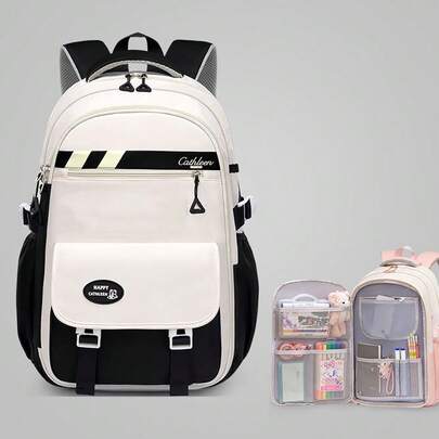Sac d'école pour filles, sac d'école pour jeunes de grande capacité, sac d'école esthétique de style universitaire, adapté aux élèves du primaire et du collège