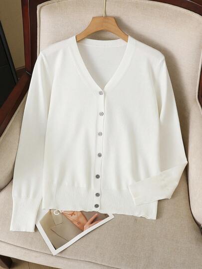 GIGOGOU Spring Autumn Women Casual Solid Knit Cardigan Fashion Outwear Long Sleeves Sweater Coat For Fall Soft Cozy White