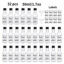 Bộ 32/4 chai rượu vang mini dùng trong đám cưới, chai sâm panh bằng nhựa với nắp vặn màu vàng, bạc và đen, cùng nhãn đen in dòng chữ "Chúc mừng hôn nhân!", lý tưởng làm quà cưới, quà sinh nhật, quà tặng cô dâu, quà Giáng sinh. - Trong suốt A - Xem 13