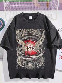 EWH Retro BABYMETAL Theme, Men's Washed T-Shirt, Vintage Style Personalized Printed Short Sleeved ShirtDG004 - màu đen - Xem 1