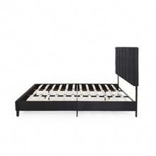 KING SIZE UPHOLSTERED PLATFORM BED FRAME WITH MODERN TUFTED WAFFLE STITCHING, EASY ASSEMBLY, CHARCOAL GRAY