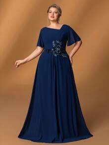Faeriesty Mosy ​Elegant Plus-Size Mother Of The Bride Dress With Flattering Heart-Shaped Neckline, Feminine Ruffled Short Sleeves, And Graceful A-Line Skirt - Perfect For Weddings, Formal Evening Dinners, Upscale Banquets, Grand Receptions, Ceremonial Galas​