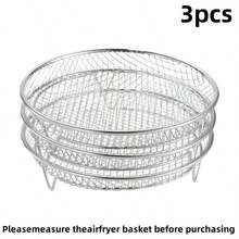 1pc/3pcs/Set Air Fryer Accessories, Multipurpose Air Fryer Accessories, Stackable Air Fryer Rack, Grill Mesh, Stainless Steel Baking Tray, Round/Square/Rectangular Stainless Steel Air Fryer Rack Set - Fit For Oven And Air Fryer, Dishwasher , Perfect For Healthy Holiday Baking - Reusable Stackable Rack, Easy To Clean, Kitchen Gadgets