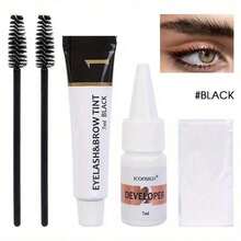 2in 1 Semi-Permanent Eyelash Eyebrow Tinting Kit ,Waterproof Quick Tint Eyebrow Enhancement Long Lasting Eyebrow Cosmetics - 黑色 - 查看 4