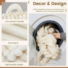 Ribbed Rabbit Fur Stuffed Animal Storage Bean Bag Chair Cover No Filler Comfy Bean Bag Cover Without Filling Or Home Bedroom Decor Organizing Plush Textile HolderWhite, L - 灰白+大號+羅紋兔毛 - 查看 3
