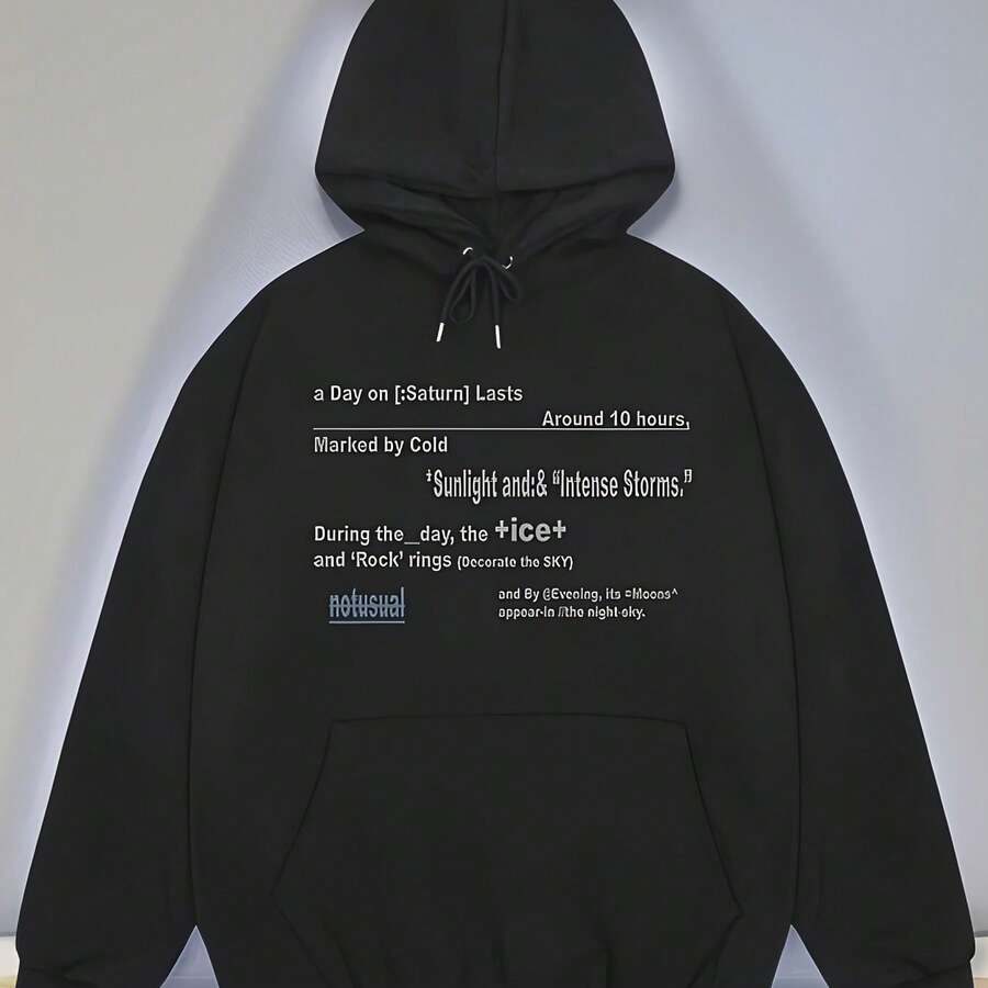 Letter Graphic Y2K Pop Music Patterned Hooded Sweatshirt For Men, With Lyrics Prints And Musical Symbol Design - 100% Polyester Warm Winter Pullover, Regular Style Long Sleeve Casual Streetwear, Suitable For Hip-Hop Lovers, Concert And Casual Wear, Concert Clothing, Urban Style, Hip-Hop Fashion, Durable Sweater, Stylish T-Shirt, Men's Spring And Autumn Hooded Sweater, Patterned Print Sweater, T-Shirt, Comfortable Winter Sweater - Black - View 1