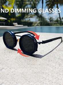 Gafas de sol ajustables ND9 para hombres, con estuche de espejo incluido de forma gratuita. Gafas de sol para pesca y conducción con doble filtro, gafas de sol sólidas de color vintage personalizadas para viajes de negocios - Multicolor - Ver 2