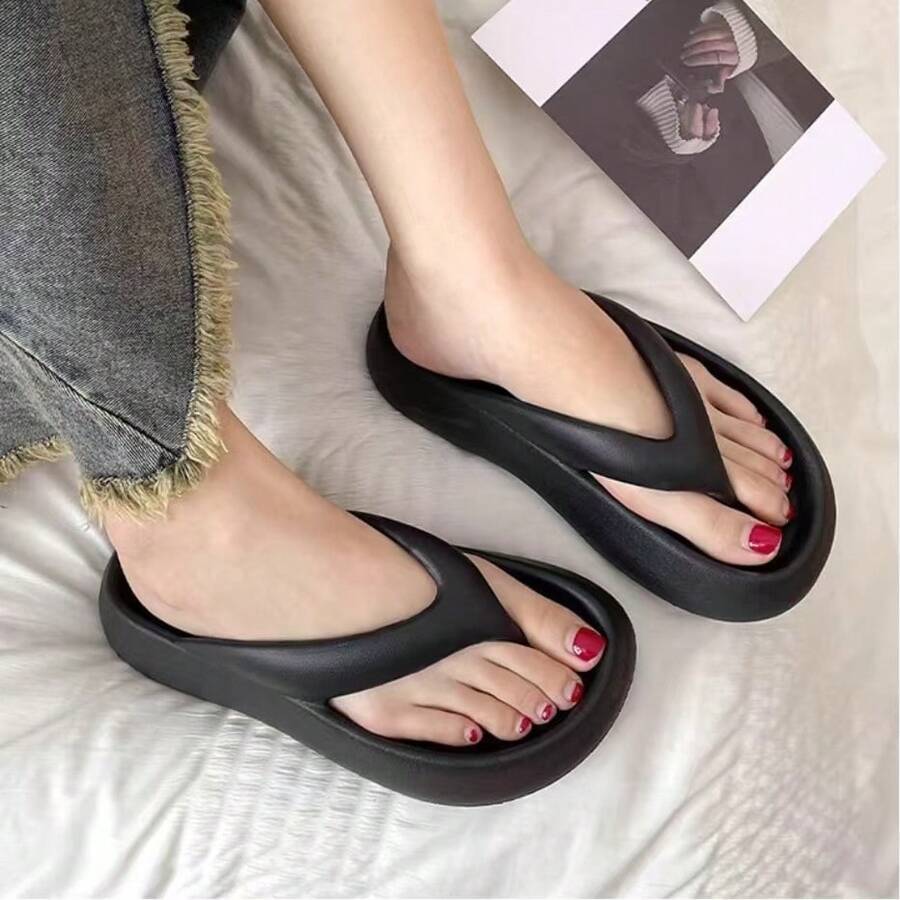 Unisex Thick Sole Flip Flops, Summer Outdoor Couple Non-Slip Slippers, Bathroom & Beach Dual-Use