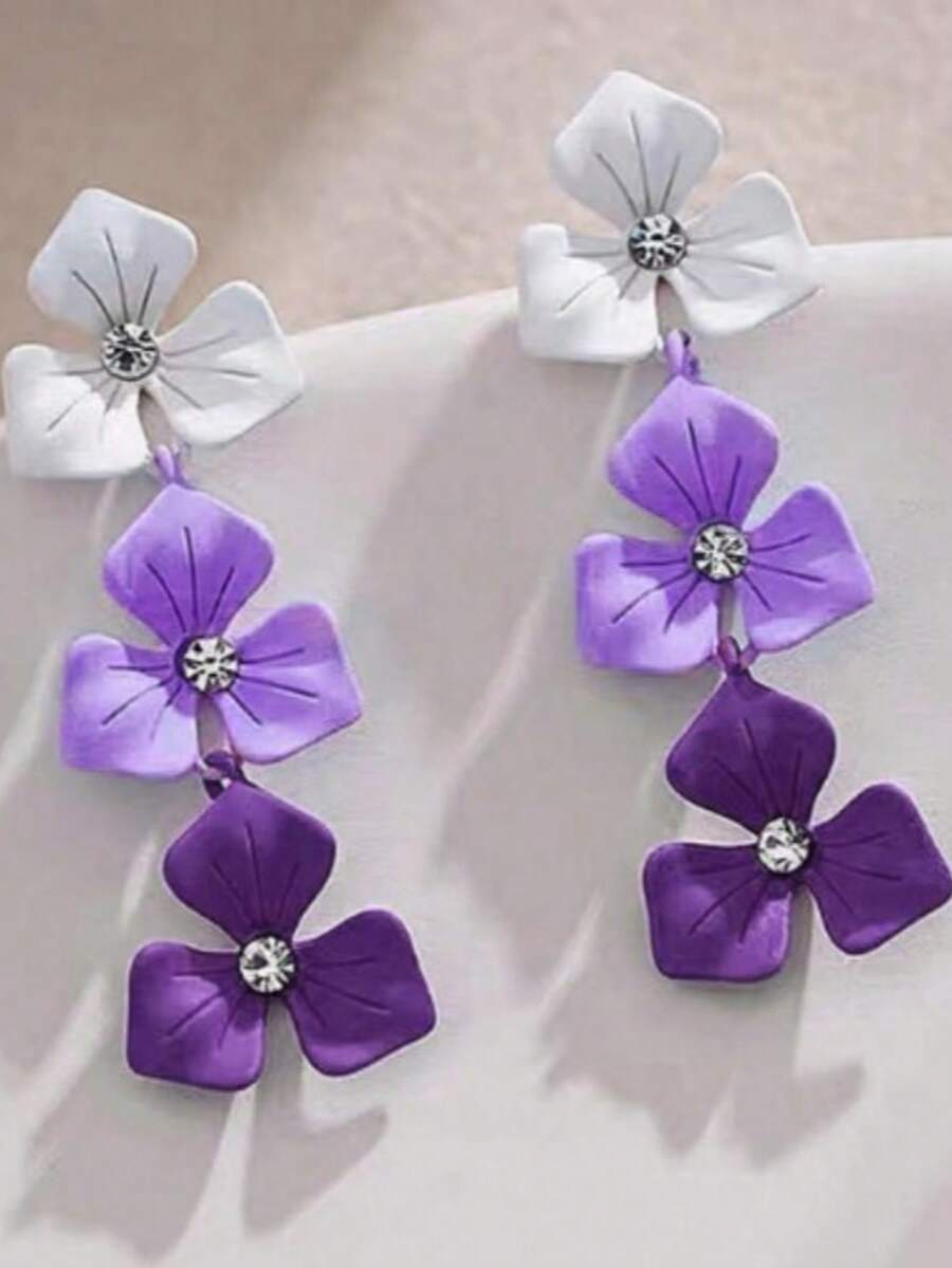 1 Par de Brincos Elegantes de Flor Gradiente Roxo, Adequado para Férias, Festivais, Festas, Personalizado Doce para Mulheres