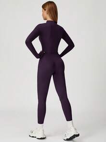 MASKERT 女士连体裤，舒适亲肤高弹运动服/瑜伽裤 - 紫色 - 查看 2