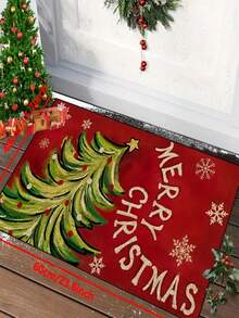 1pc New Christmas Tree Doormat, Suitable For Living Room, Bedroom, Indoor - Machine Washable - Flannel Material, Delicate Wrap, Skin-Friendly, No Pilling, Water-Resistant Easy Care, Odorless - Ideal For Home Decor, Room Decor, Living Room Carpet, Bedroom Carpet, Bathroom Carpet, Kitchen Carpet, Area Rug, Hotel Decor - Area Rug, All Season Use.