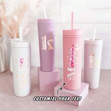 1PC Personalized Tumbler With Lid And Straw,Custom Name Gift,Personalized Tumbler GIft,Bridesmaid Groomsman Gifts,Custom Skinny Tumbler,Christmas Gift - Multicolor - View 14