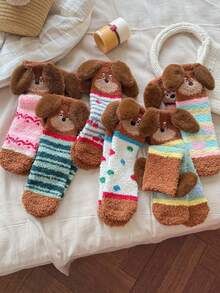1 Pair Women's Cute Cartoon Dachshund Soft Mid-Calf Socks