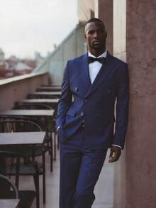 Men's 2-Piece Double-Breasted Suit Set With Peak Lapel, Slim Fit Blazer And Trousers For Formal Occasions - Màu xanh hải quân - Xem 1