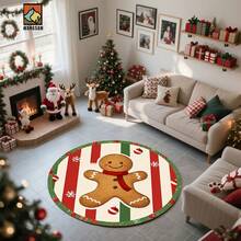 1 pièce Tapis antidérapant de salle de bain en forme d'homme en pain d'épices de Noël, en matériau de flanelle, tapis de sol rond, décoration moelleuse, convient pour les salles de bain, les portes, les cuisines, les salons et autres occasions, lavable en machine, antidérapant, décoration de Noël, peut être offert en cadeau