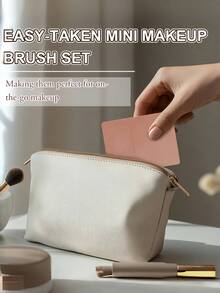 一套旅行化妆刷套装，全新6支迷你便携化妆刷带镜盒，粉色化妆包，多功能粉底刷、腮红刷、眼影刷、唇刷，旅行必备美妆工具，旅行便携化妆刷套装，便携式化妆刷套装，旅行必备，情人节礼物，价格实惠，旅行化妆刷，女士礼物，化妆师，专业全套化妆工具 - 藕粉色 - 查看 10