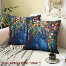 2 fundas de cojín con estilo de Gustav Klimt - Impresión plana 2D de arte floral vibrante, con cremallera suave, lavable a máquina para decoración del hogar cómoda en sala de estar, dormitorio, sofá, material duradero, diseño exclusivo de diseñador, insertos no incluidos, 2D plano