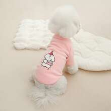 Fleece-Lined Dog Sweatshirt, Cute Cartoon Puppy Design, Warm Base Layer, Reversible Double-Sided Sherpa High Collar Pet Clothing, Autumn/Winter