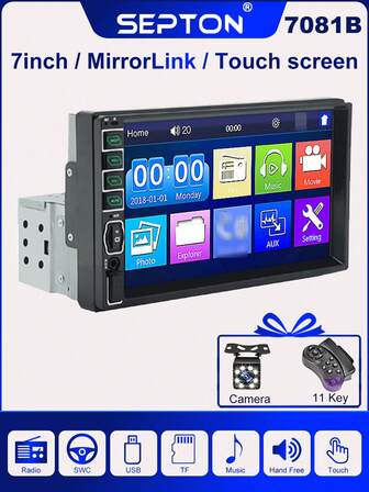  1 Pc SEPTON 1 Din Car Radio MP5 Player Touch Screen Support Automotive Mirror Link Multimedia Player Support SWC/AUX/BT/SD/USB/Mirrorlink/FM/RCA/HD Video/U Disk For 7inch Universal Car