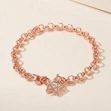 1pc 925 Silver Plated Pentagram Zirconia Crystal Bracelet, Fashionable Minimalist Versatile Gift Jewelry For Women