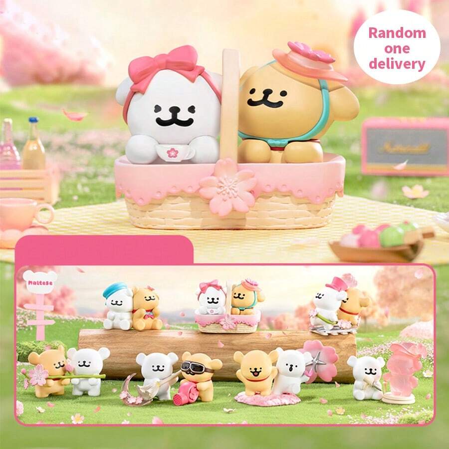 Miniso Line Puppy Romantic Cherry Blossom Series Blind Box, High-Quality PVC Material, Exquisite Outline Of Cherry Blossom Details, Filled With Spring Atmosphere, Adorable Desktop Ornament(1 PC,Random Delivery) - Multicolor - View 1