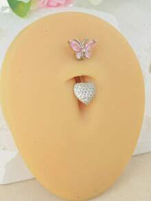 1 件朋克风格肚脐穿孔首饰，蝴蝶和心形锆石肚脐环，适合女性派对、舞蹈比赛和日常佩戴